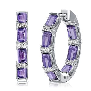 earrings - Italo Baguette Cut Amethyst Silver Hoop Earrings, Italo jewelry - Online Catalog