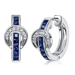 earrings - Italo Princess Cut Blue Buckle Silver Hoop Earrings, Italo jewelry - Online Catalog