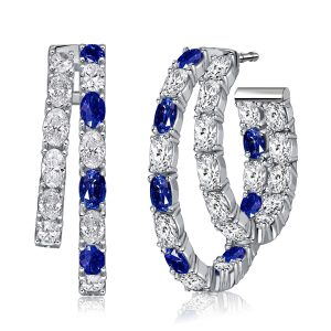 earrings - Italo Blue & White Oval Cut Double Hoops Silver Hoop Earrings, Italo jewelry - Online Catalog