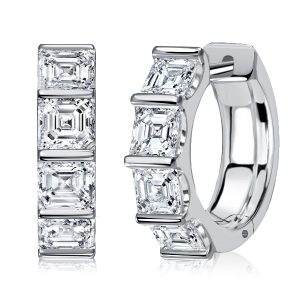 earrings - Italo Bar Setting Asscher Cut Silver Hoop Earrings, Italo jewelry - Online Catalog