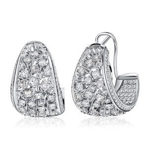earrings - Italo Round & Princess Cut Silver Hoop Earrings Omega Back, Italo jewelry - Online Catalog