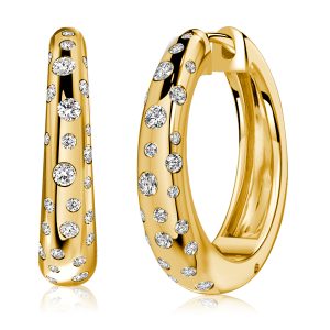 earrings - Italo Golden Flush Setting Silver Hoop Earrings, Italo jewelry - Online Catalog