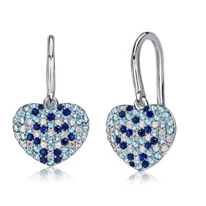 earrings - Italo Micro-pave Aquamarine Blue Sapphire Heart Drop Earrings, Italo jewelry - Online Catalog