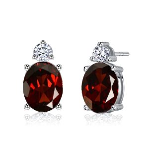earrings - Italo Oval Cut Garnet Stud Earrings In 925 Silver, Italo jewelry - Online Catalog