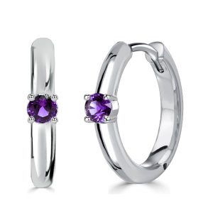 earrings - Italo Amethyst Single Stone Silver Hoop Earrings For Women, Italo jewelry - Online Catalog