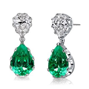 earrings - Italo White & Emerald Sapphire Pear Shaped Drop Earrings, Italo jewelry - Online Catalog