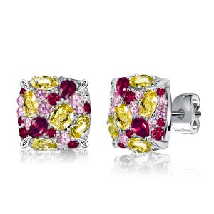 earrings - Italo Yellow Topaz Ruby Pink Stone Multi Color Stud Earrings, Italo jewelry - Online Catalog