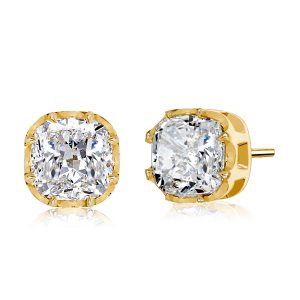 earrings - Italo Golden Single Stone Cushion Cut Stud Earrings, Italo jewelry - Online Catalog