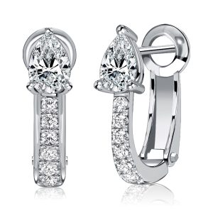 earrings - Italo White Sapphire Pear Shaped Silver Hoop Earrings, Italo jewelry - Online Catalog