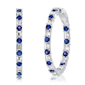 earrings - Italo Blue Sapphire Baguette Cut Sterling Silver Hoop Earrings, Italo jewelry - Online Catalog