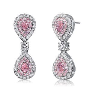 earrings - Italo Double Halo Pear Shaped Pink Stone Drop Earrings, Italo jewelry - Online Catalog