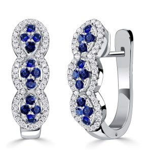 earrings - Italo Round Blue & White Sapphrie Silver Hoop Earrings, Italo jewelry - Online Catalog