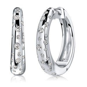 earrings - Italo White Sapphire Flush Setting Silver Hoop Earrings, Italo jewelry - Online Catalog