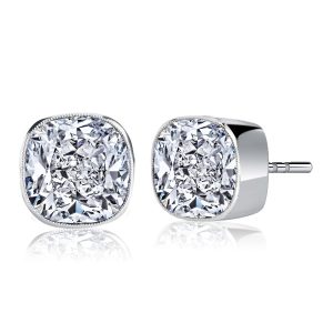 earrings - Italo Milgrain Bezel White Sapphire Cushion Cut Stud Earrings, Italo jewelry - Online Catalog