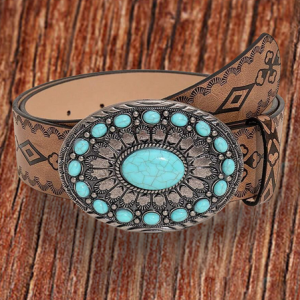 Retro Turquoise Belt, JustFashionNow Belts, color:Light Brown|size:L,