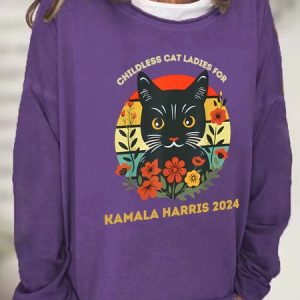 Vintage Childless Cat Ladies For Kamala Harris 2024 Election Casual Sweatshirt, Hoodies&Sweatshirts, Lilicloth.com