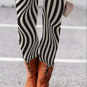 Women's Casual Zebra Jersey All Season Long Leggings, JustFashionNow Leggings, color:Black|size:XXL,