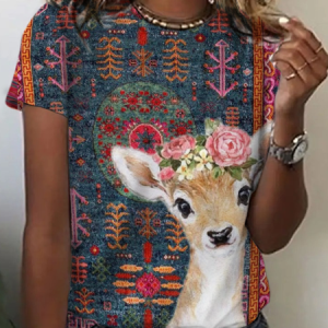 Ethnic deer Print T-Shirt, T-shirts, Lilicloth.com