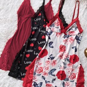 3-Pack Lace Trim Side Slit Bowknot Decor Modal Cami Sleep Dress, women Night Dresses, ChicMe catalog