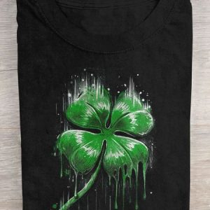 Women's Four-leaf Clover Short Sleeve Tee T-shirt Crew Neck Casual Summer Top, JustFashionNow T-Shirts, color:Black|size:3XL,