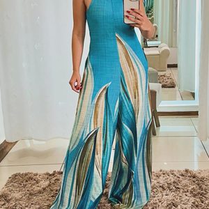 Tribal Print High Neck Sleeveless Jumpsuit Casual A Line Wide Leg Flared Romper, women Jumpsuits, ChicMe catalog