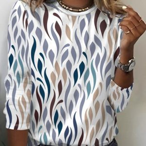Women's Long Sleeve Tee T-shirt Spring/Fall Abstract Jersey Crew Neck Daily Going Out Casual Top, JustFashionNow T-Shirts, color:White|size:XXL,