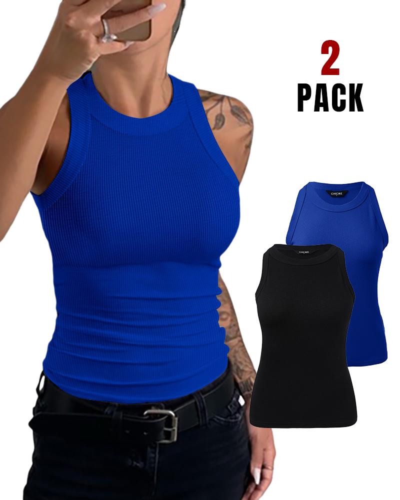 2-Pack Round Neck Thick Strap Racerback Ribbed Tank Slim Fit Tops without Bra Pads, women Tanks & Crop Tops, ChicMe catalog - Image 7