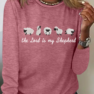 The Lord Is My Shepherd Embroidered Tee Casual Long Sleeve Shirt, Long sleeves, Lilicloth.com
