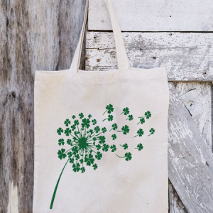 Women‘s Happy St. Patrick's Day Four-Leaf Clover Color Block Shopping Tote, JustFashionNow Women's Bags, color:White|size:One-size,