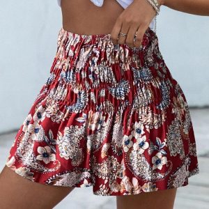 Floral Print High Waist Strechy Shirred Shorts Casual Loose Fit Shorts, women Shorts, ChicMe catalog