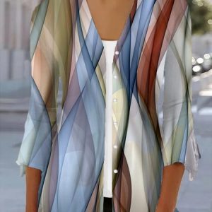 Women's Spring/Fall Outerwear Casual Geometric Jersey Shawl Jacket, JustFashionNow Coats, color:Multicolor|size:XXL,