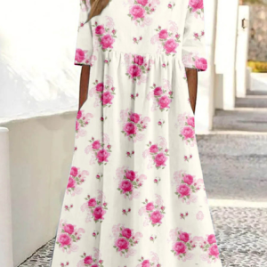Vintage 3D Printing Crew Neck Dress With No, Dresses, Lilicloth.com