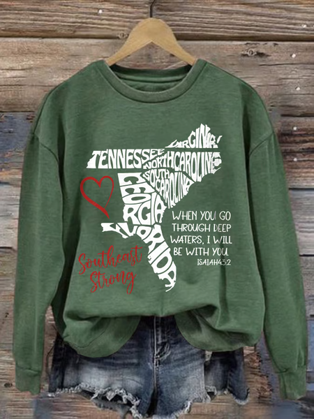 Retro Southeast Strong When You Go Through Deep Waters, I Will Be With You Isaiah 43:2 Tennessee Georgia, South Carolina, North Carolina, , Virginia, Florida Print Sweatshirt, Hoodies&Sweatshirts, Lilicloth.com - Image 2