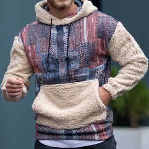 Graphic Print Stitching Polar Fleece Hooded Sweatshirt, Hoodies&Sweatshirts, WAYRATES
