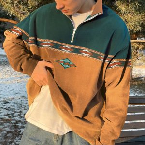 Retro Surf Stitching Polos Zipper Sweater, Hoodies&Sweatshirts, WAYRATES