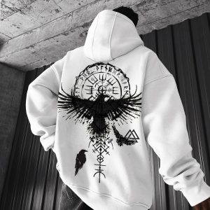 Oversize Vikings Totem Print Hoodie, Hoodies&Sweatshirts, WAYRATES