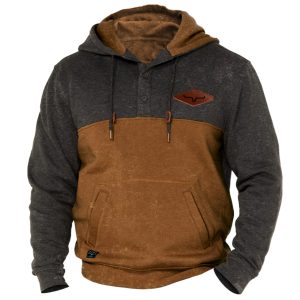 Men's Outdoor Retro Fleece Thick Contrast Color Hoodie, Hoodies&Sweatshirts, WAYRATES