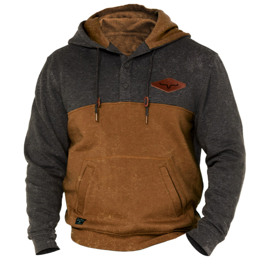 Men's Outdoor Retro Fleece Thick Contrast Color Hoodie, Hoodies&Sweatshirts, WAYRATES