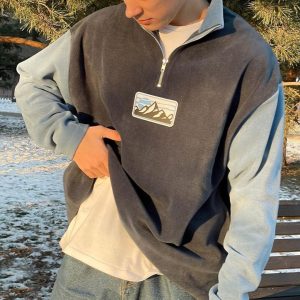 Oversized Unisex Contrast Polos Sweatshirt, Hoodies&Sweatshirts, WAYRATES