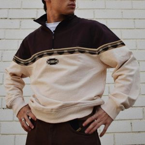 Men's Vintage Print Polo Neck Sweatshirt, Hoodies&Sweatshirts, WAYRATES