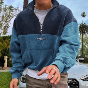 Vintage Unisex Contrast Half-Zip Stand Collar Sweatshirt, Hoodies&Sweatshirts, WAYRATES