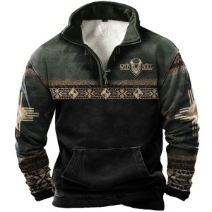 Men's Vintage Western Cowboy Colorblock Zipper Lapel Sweatshirt, Hoodies&Sweatshirts, WAYRATES