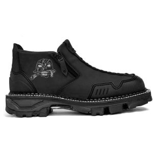 Men Leather Skull Zipper Casual Western Boots, FOOTWEAR, WAYRATES