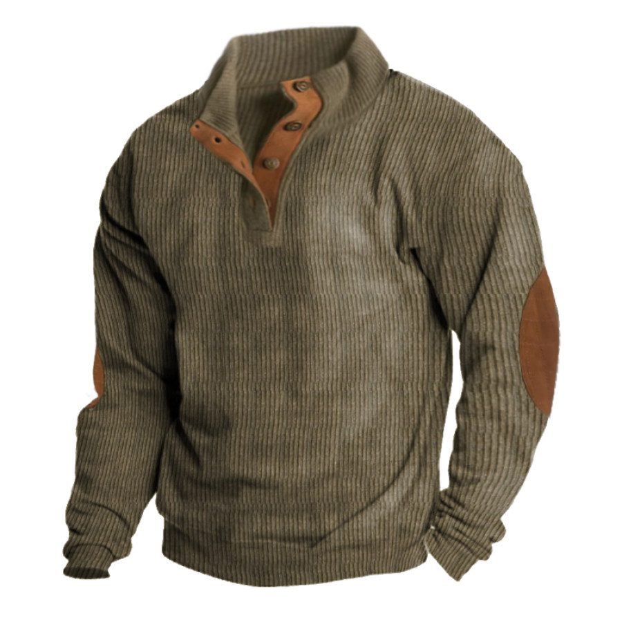 Cotosen Original Design Men's Corduroy Sweatshirt Elbow Patch Sweatshirt Outdoor Casual Stand Collar Long Sleeve Sweatshirt, Tactical Sweatshirts & Hoodies, COTOSEN