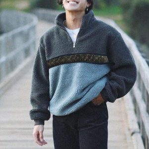 Mens Vintage Polar Fleece Quarter Zip Sweatshirt, Hoodies&Sweatshirts, WAYRATES