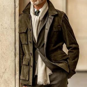 Men's Suede Multi-pocket Cropped Cargo Jacket, Jackets&Coats, WAYRATES