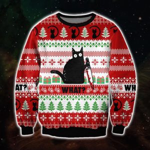 Unisex Black Cat With Knife 3D Christmas Ugly Sweatshirt, Hoodies&Sweatshirts, WAYRATES