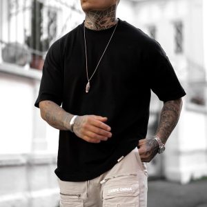 Oversized Cotton T-Shirt Solid Color Street Casual T-Shirt, TOPS, WAYRATES