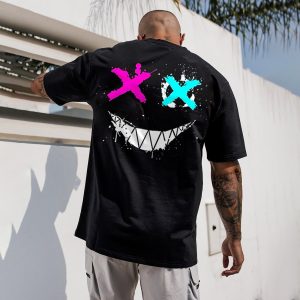 Smiley T-Shirt Oversized Casual Men's Short Sleeve T-Shirt, TOPS, WAYRATES