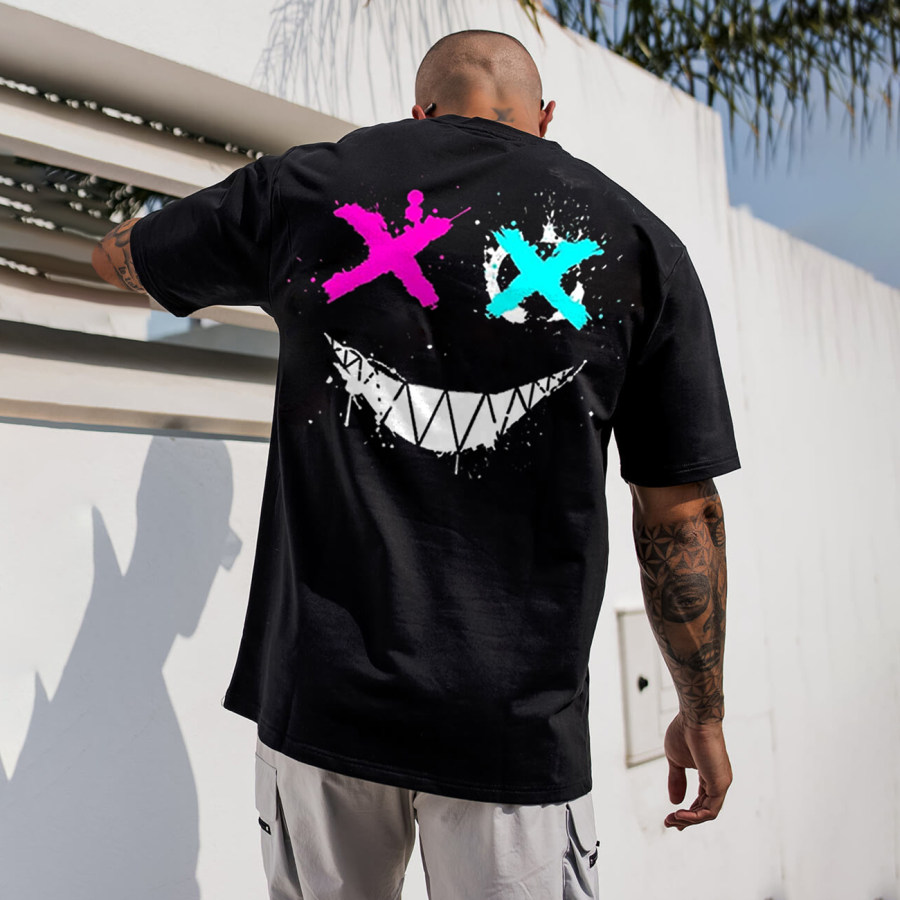 Smiley T-Shirt Oversized Casual Men's Short Sleeve T-Shirt, TOPS, WAYRATES